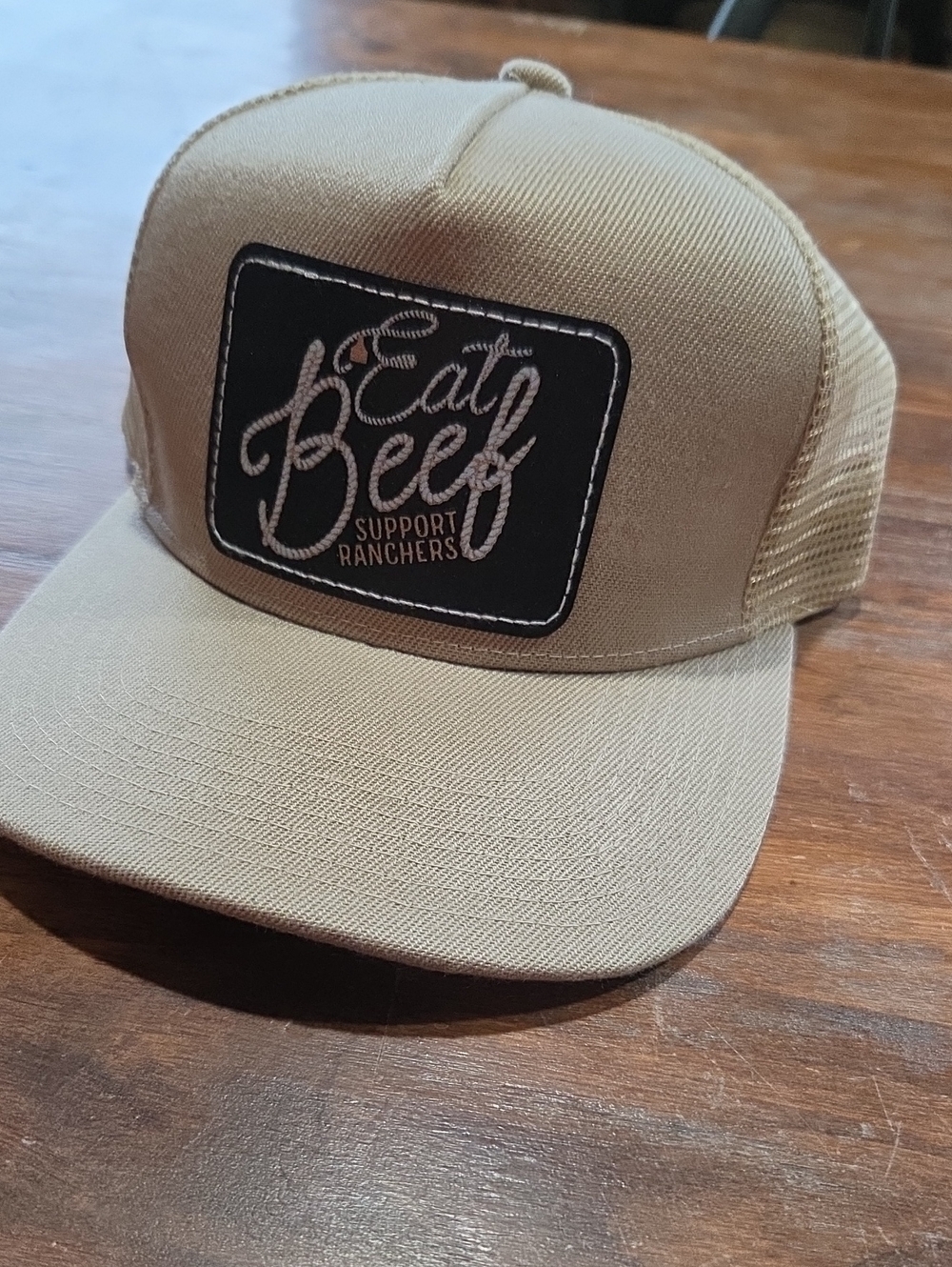 Eat Beef Support Ranchers Tan Trucker Cap - Picture 1 of 2